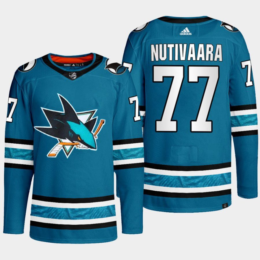 men sharks markus nutivaara 2022 23 primegreen authentic home teal jersey