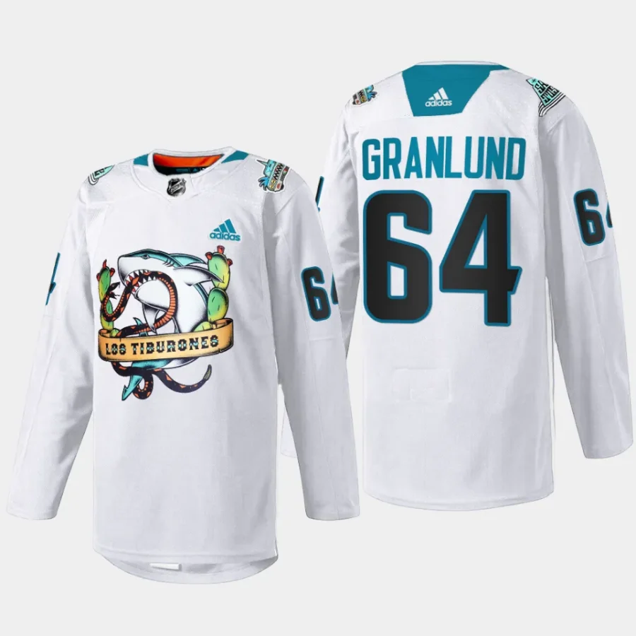 men sharks mikael granlund special 2023 los tiburones white jersey