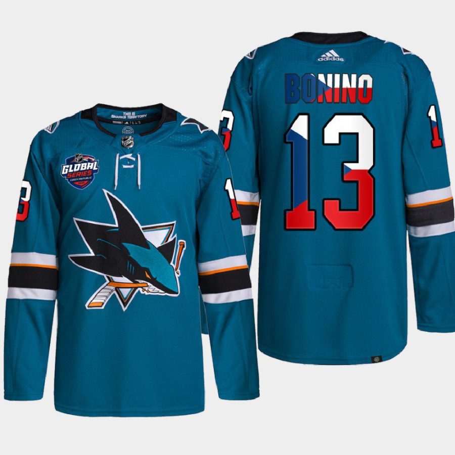 men sharks nick bonino czech republic challenge 2022 nhl global series teal jersey