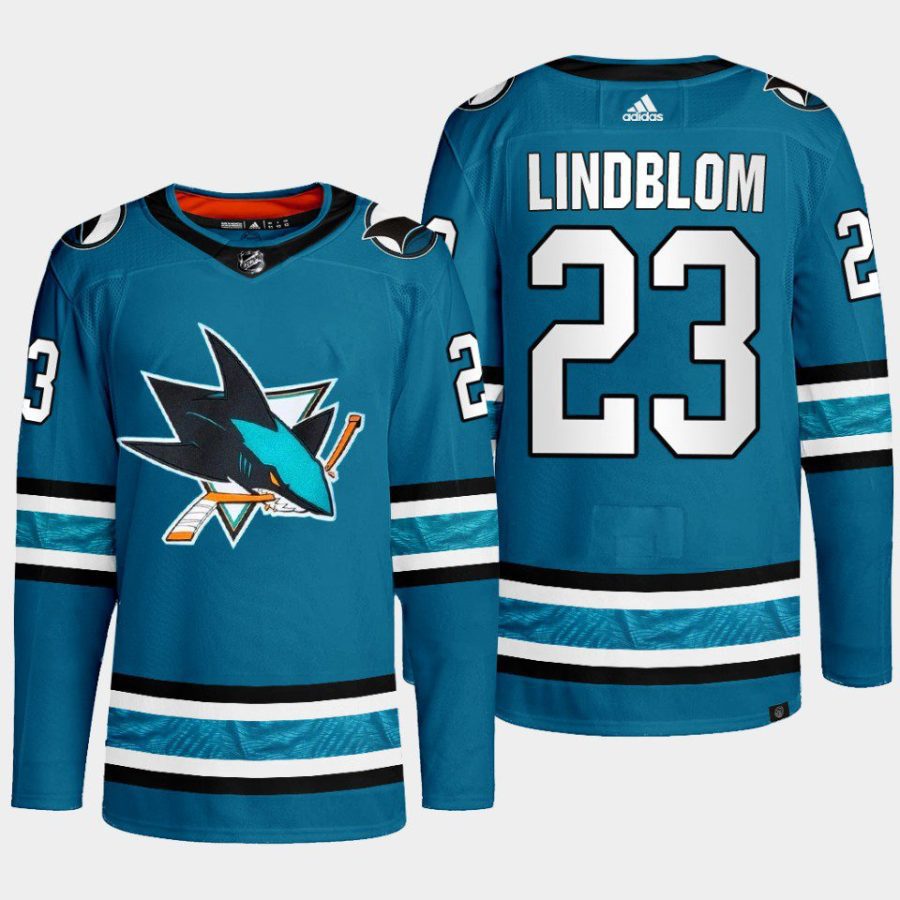 men sharks oskar lindblom 2022 23 primegreen authentic home teal jersey