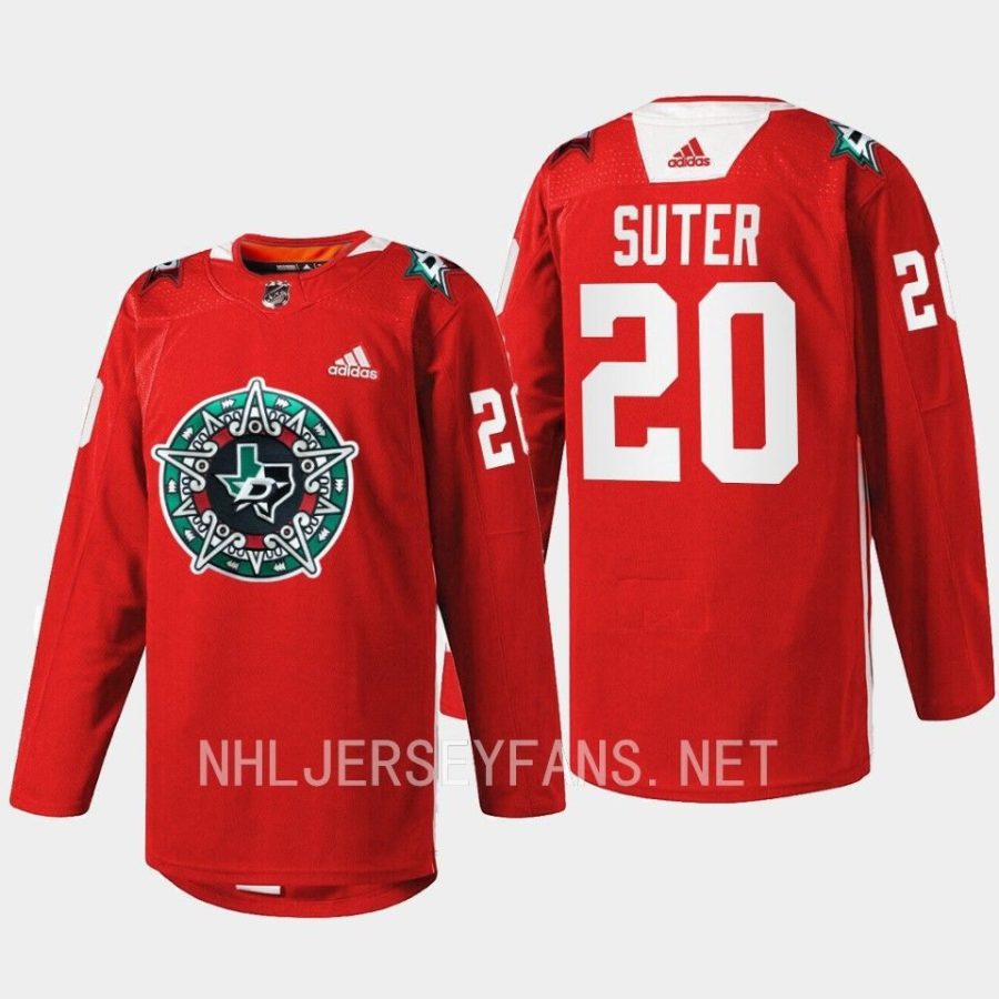 men stars ryan suter warmup noche mexicana 2023 red jersey