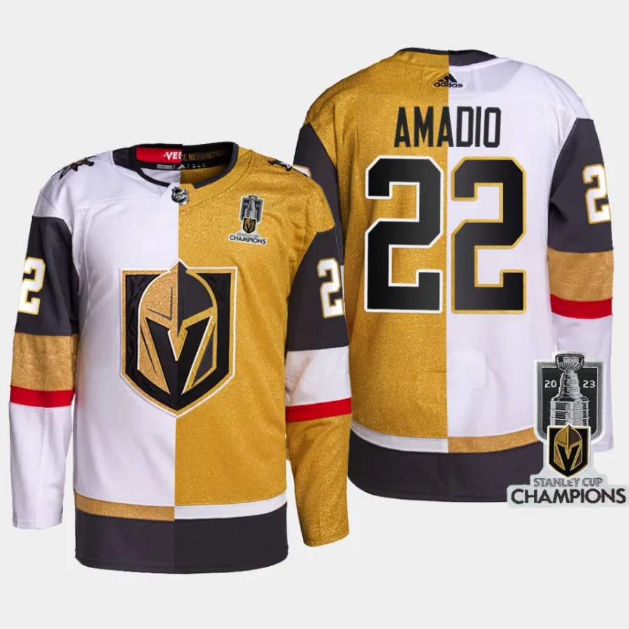 men vgk michael amadio split 2023 stanley cup champions authentic white gold jersey