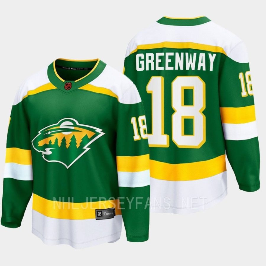 minnesota wild jordan greenway special edition 2.0 2022 breakaway retro jersey green