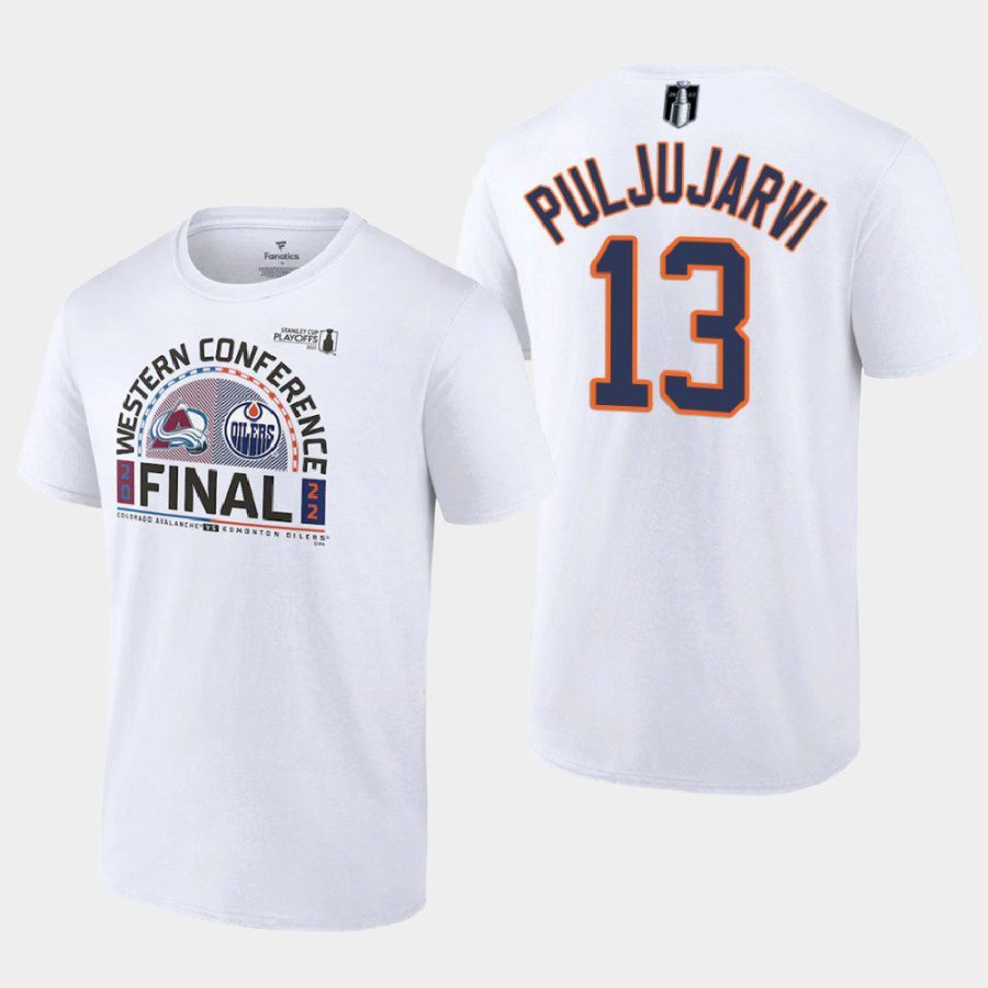 oilers jesse puljujarvi white 2022 stanley cup playoffs western finals matchup tee