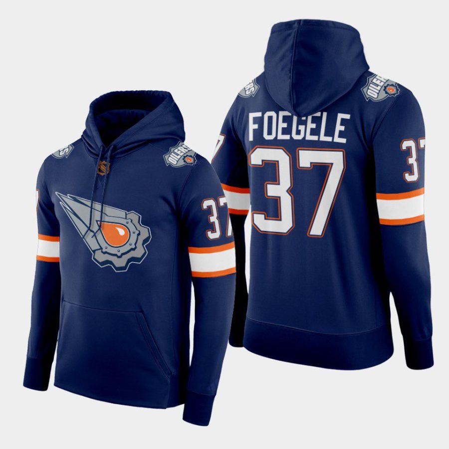 oilers warren foegele navy reverse retro 2.0 pullover hoodie