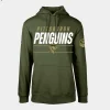 penguins men olive podium fleece pullover hoodie