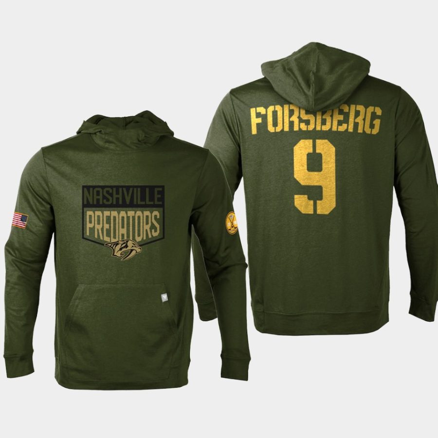 predators filip forsberg olive 2022 salute to service levelwear pullover hoodie