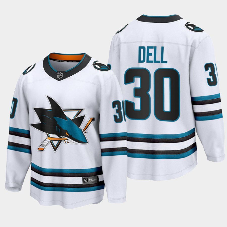 san jose sharks aaron dell away 2022 23 the evolve jersey white