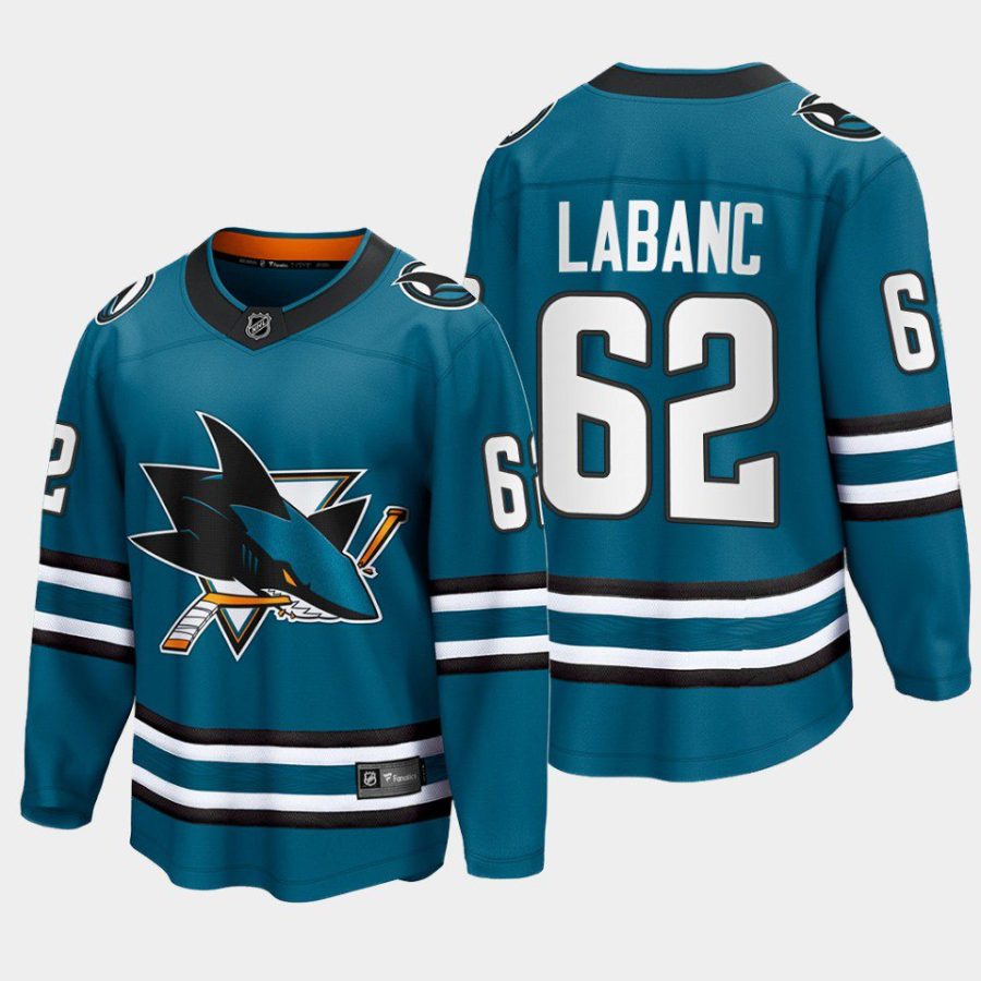 san jose sharks kevin labanc home 2022 23 the evolve jersey teal