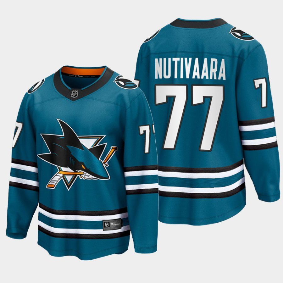 san jose sharks markus nutivaara home 2022 23 the evolve jersey teal