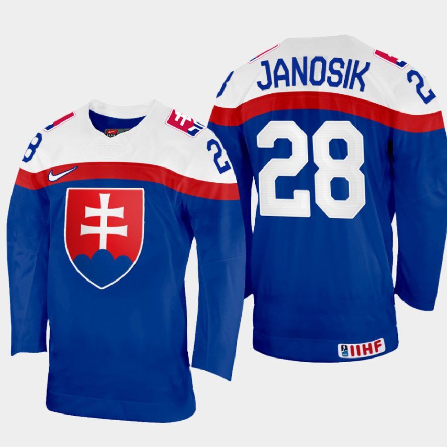 slovakia hockey adam janosik 2022 iihf world championship away jersey blue