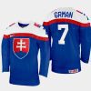 slovakia hockey mario grman 2022 iihf world championship away jersey blue