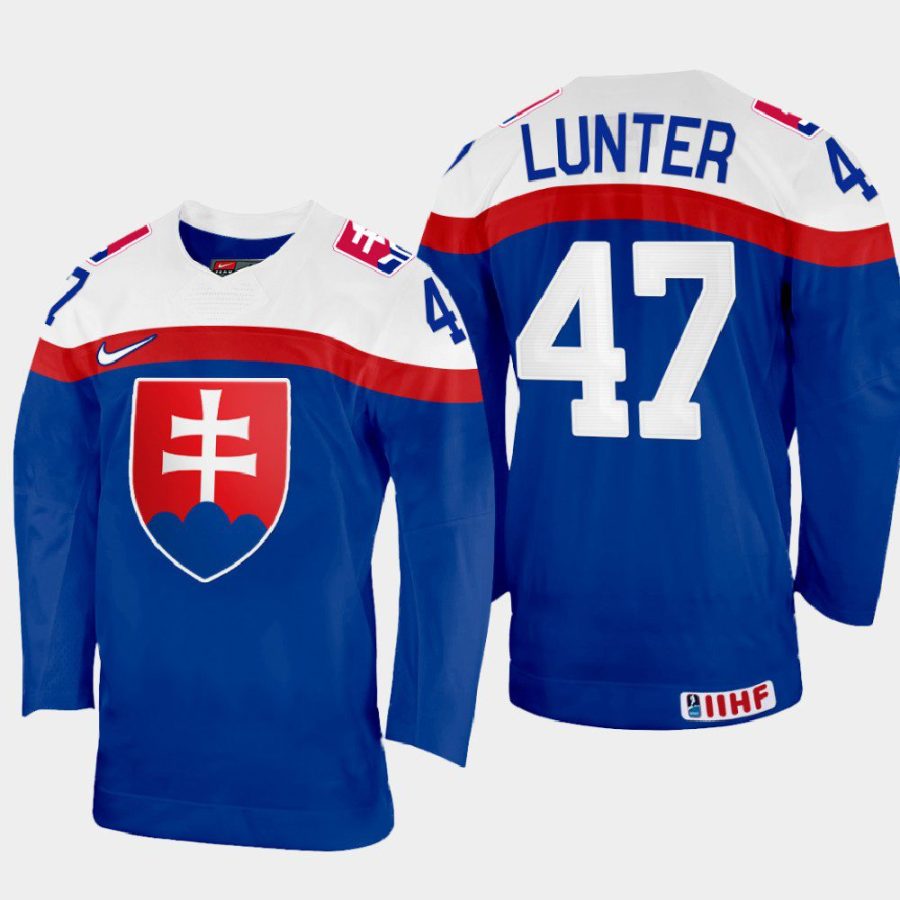 slovakia hockey mario lunter 2022 iihf world championship away jersey blue