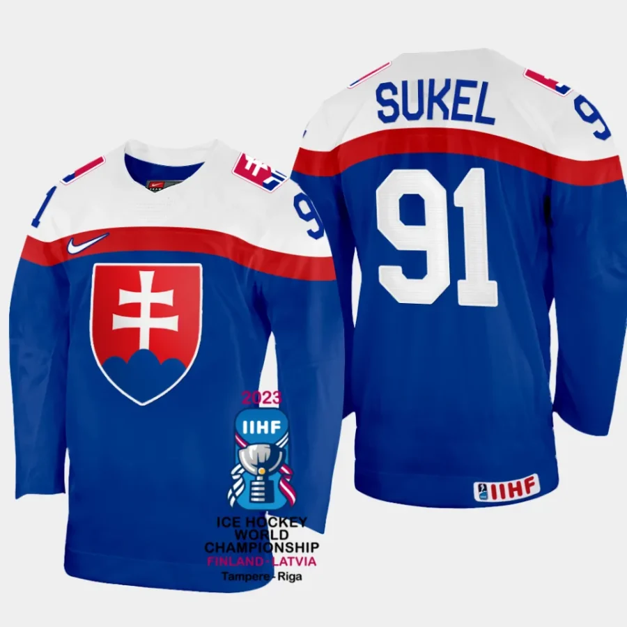 slovakia hockey matus sukel 2023 iihf world championship away jersey blue