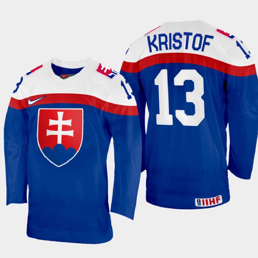 slovakia hockey michal kristof 2022 iihf world championship away jersey blue