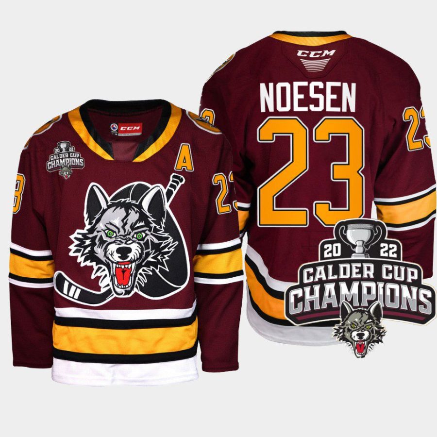 stefan noesen chicago wolves burgundy 2022 calder cup champs ahl jersey