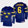 sweden hockey adam larsson 2022 iihf world championship away jersey navy