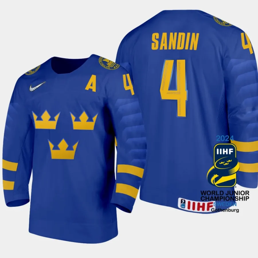 sweden hockey axel sandin pellikka 2024 iihf world junior championship jersey white