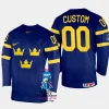 sweden hockey custom 2023 iihf world championship men away jersey navy