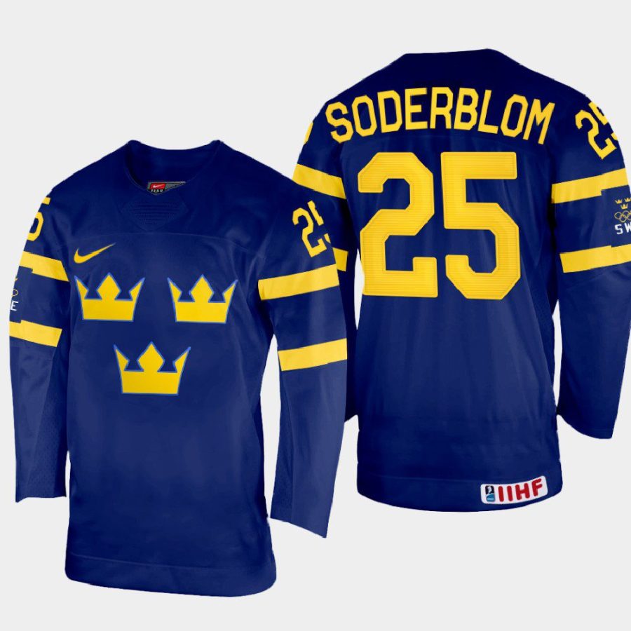 sweden hockey elmer soderblom 2022 iihf world championship away jersey navy