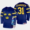 sweden hockey lars johansson 2023 iihf world championship men away jersey navy