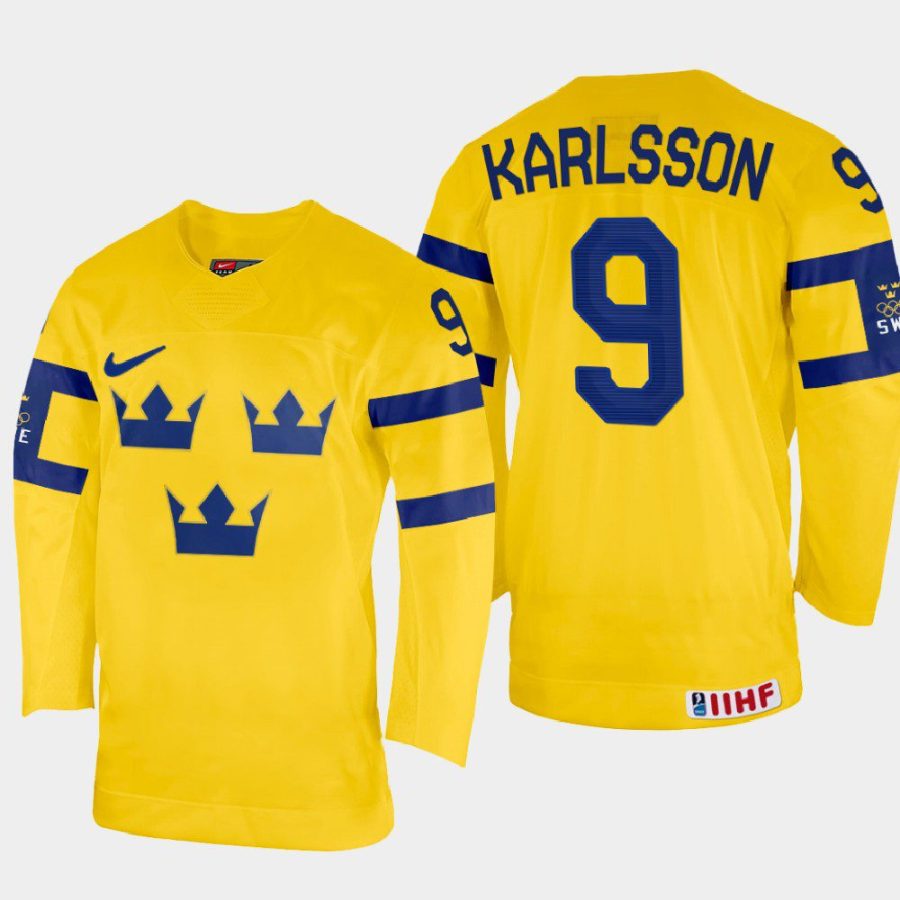 sweden hockey linus karlsson 2022 iihf world championship home jersey yellow