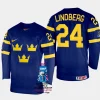 sweden hockey oscar lindberg 2023 iihf world championship men away jersey navy