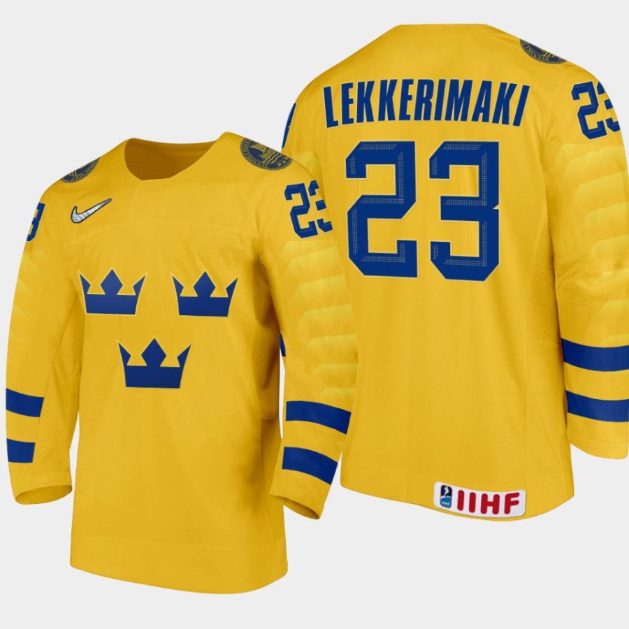 sweden jonathan lekkerimaki 2022 iihf world u18 championships home jersey yellow