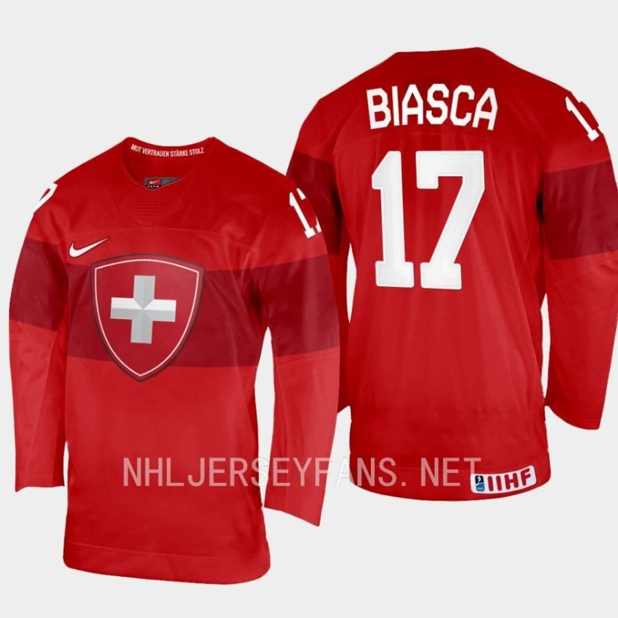 switzerland attilio biasca 2023 iihf world junior championship jersey red