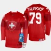 switzerland hockey calvin thurkauf 2023 iihf world championship men away jersey red