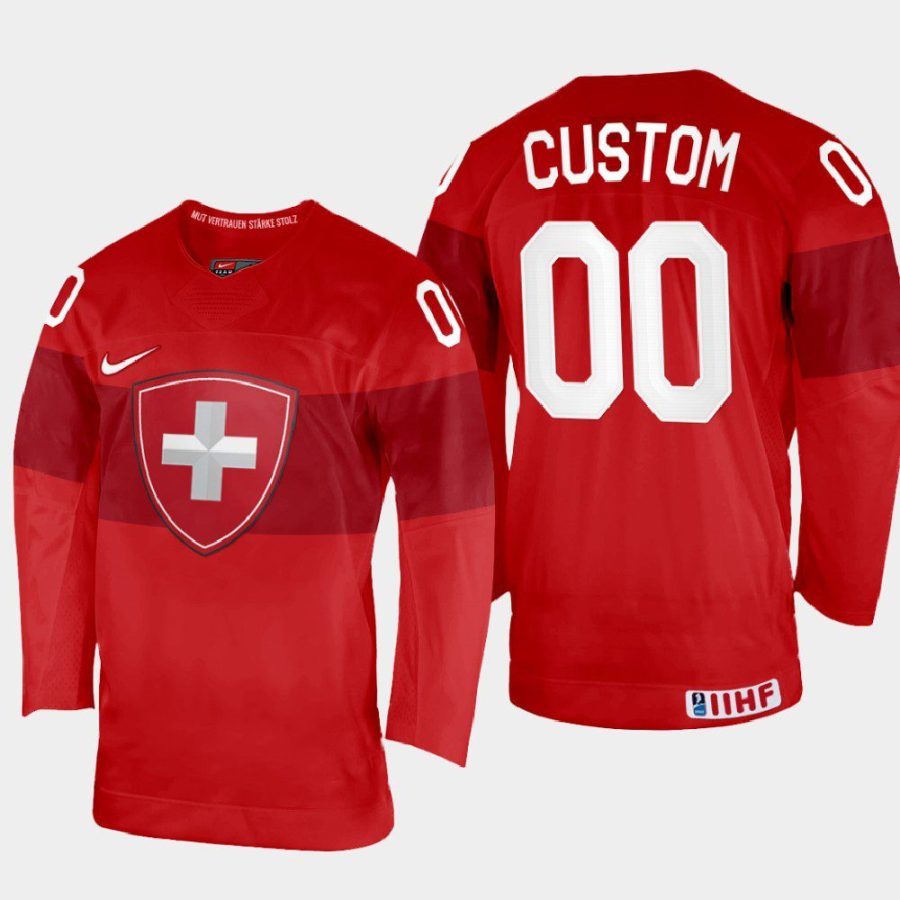 switzerland hockey custom 2022 iihf world championship away jersey red