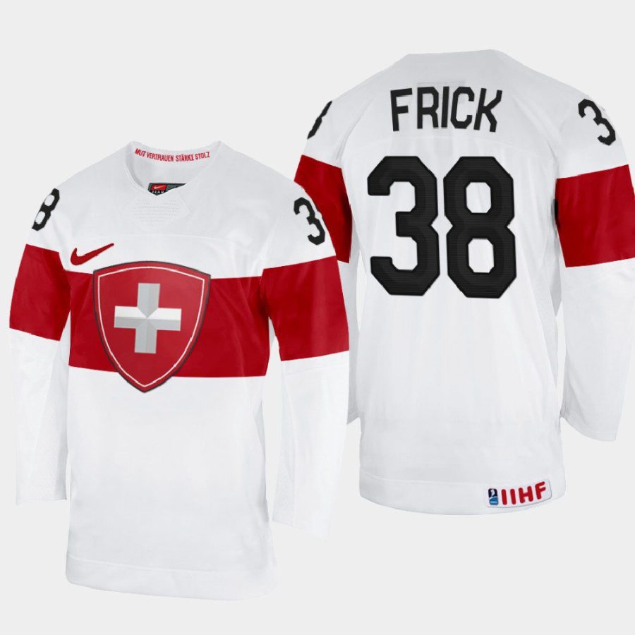 switzerland hockey lukas frick 2022 iihf world championship home jersey white