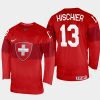 switzerland hockey nico hischier 2022 iihf world championship away jersey red