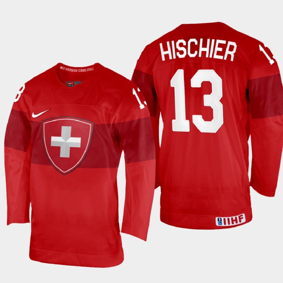 switzerland hockey nico hischier 2022 iihf world championship away jersey red