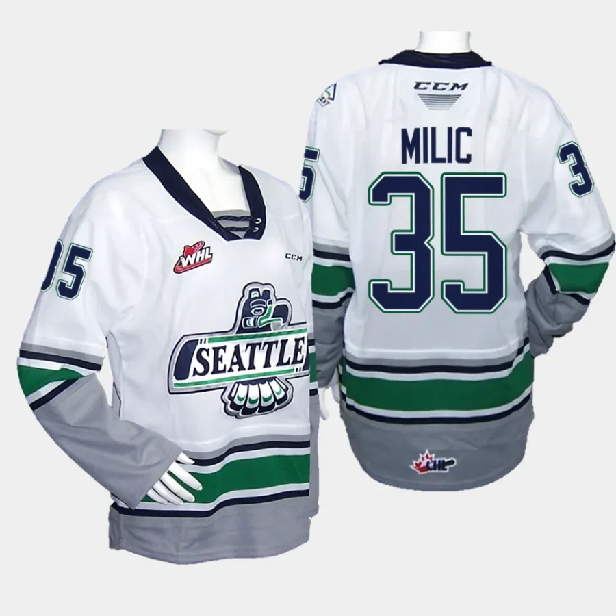 thomas milic seattle thunderbirds white 2023 whl championship replica jersey