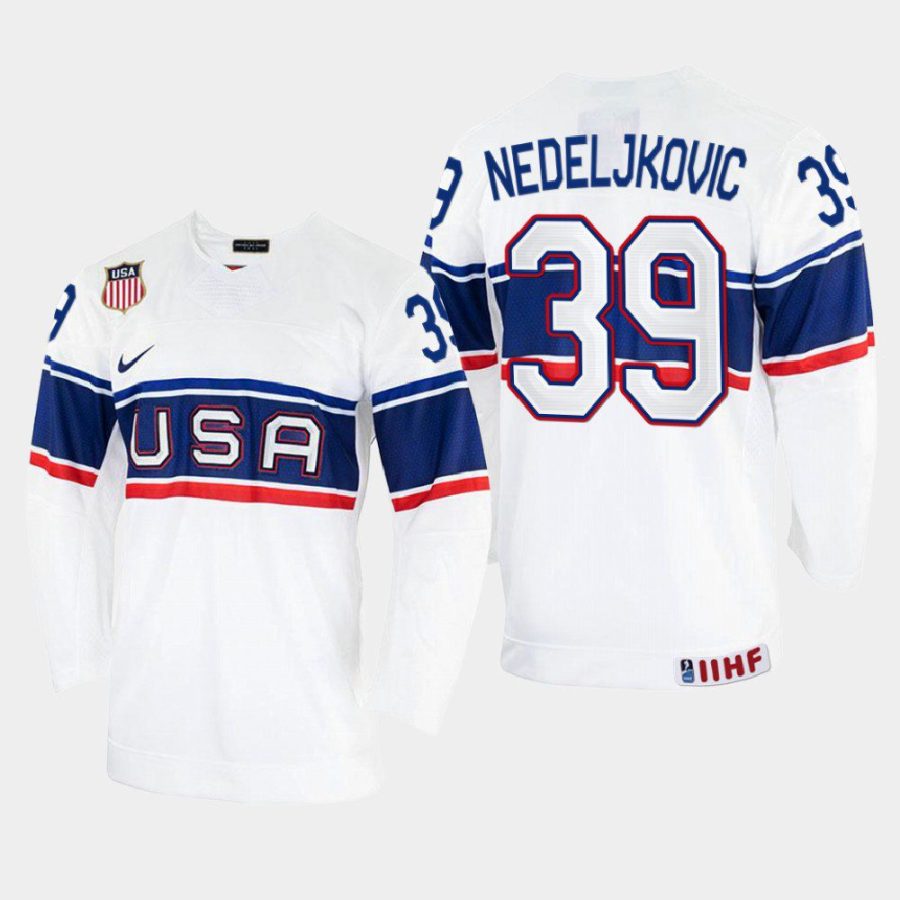 usa hockey alex nedeljkovic 2022 iihf world championship home jersey white