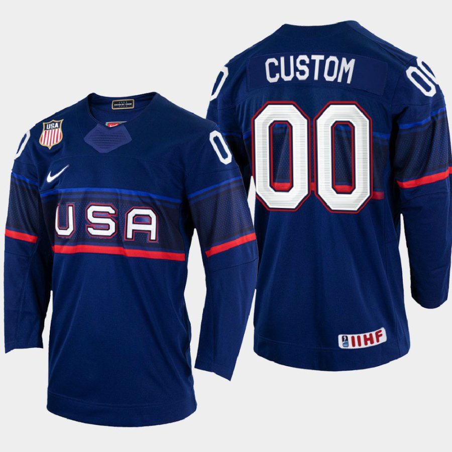 usa hockey custom 2022 iihf world championship away jersey navy