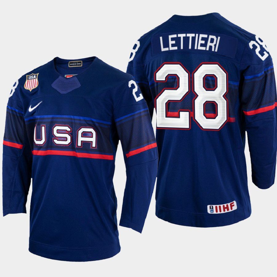 usa hockey vinni lettieri 2022 iihf world championship away jersey navy