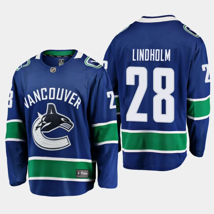 vancouver canucks elias lindholm home breakaway player jersey blue