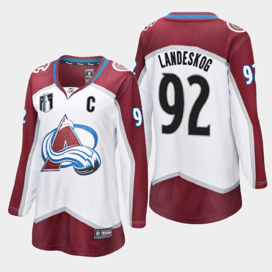 women avalanche gabriel landeskog white 2022 stanley cup final away jersey