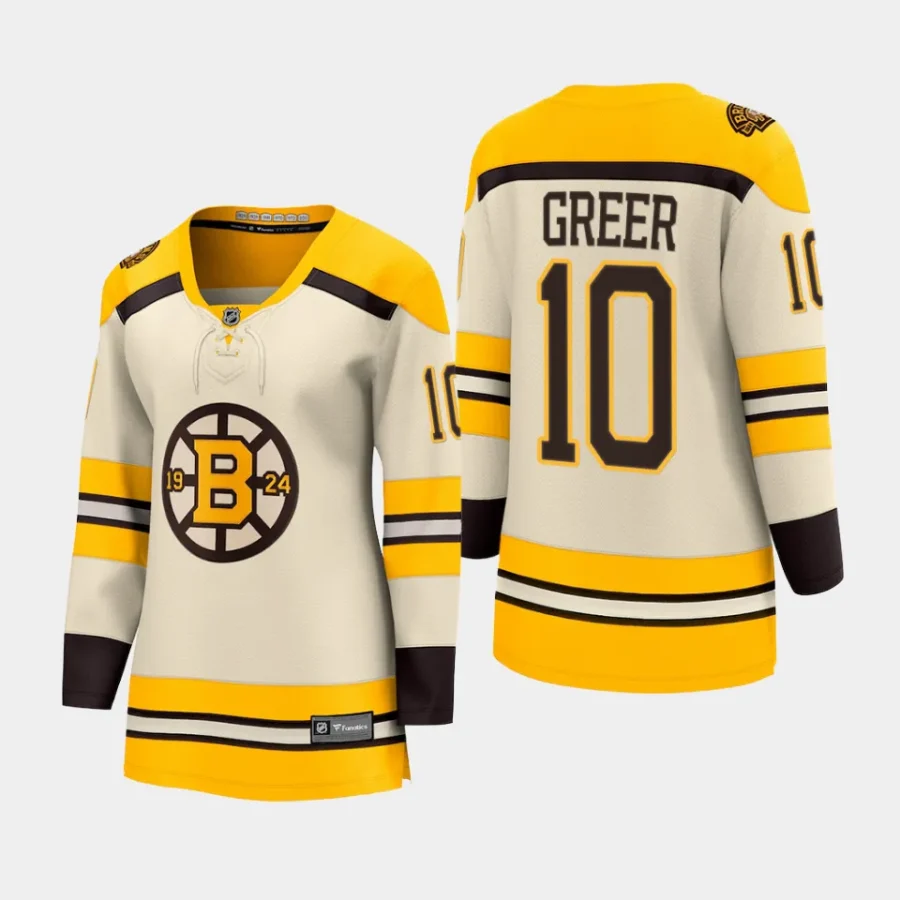 women bruins a.j. greer cream 2023 24 100th anniversary premier breakaway player jersey