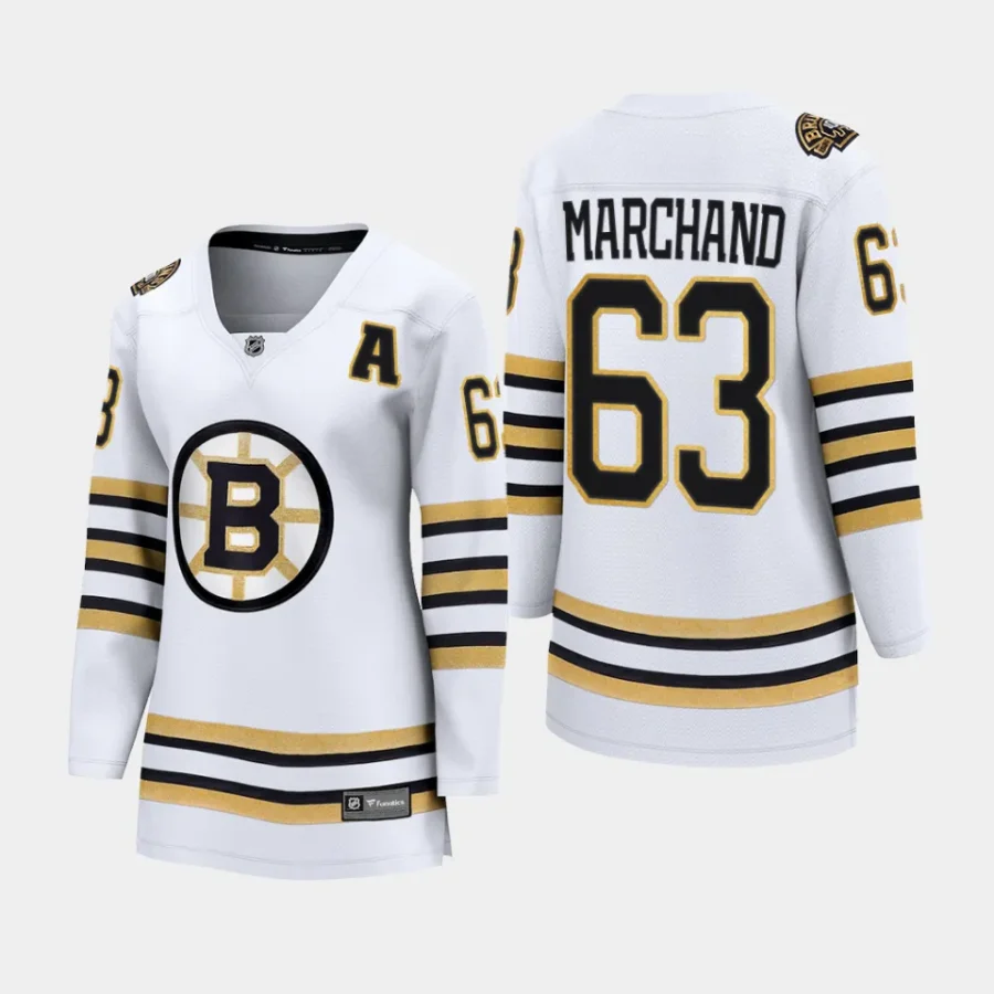 women bruins brad marchand white 2023 24 100th anniversary premier breakaway player jersey