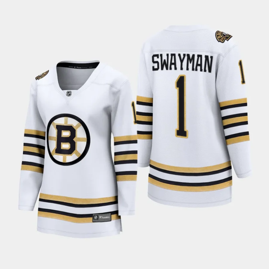 women bruins jeremy swayman white 2023 24 100th anniversary premier breakaway player jersey