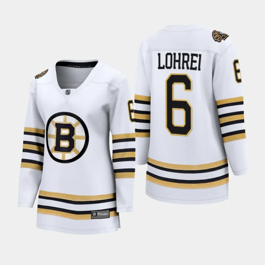 women bruins mason lohrei white 2023 24 100th anniversary premier breakaway player jersey