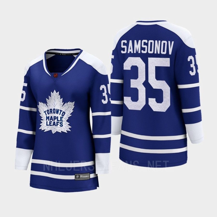 women maple leafs ilya samsonov blue 2022 special edition 2.0 breakaway retro jersey