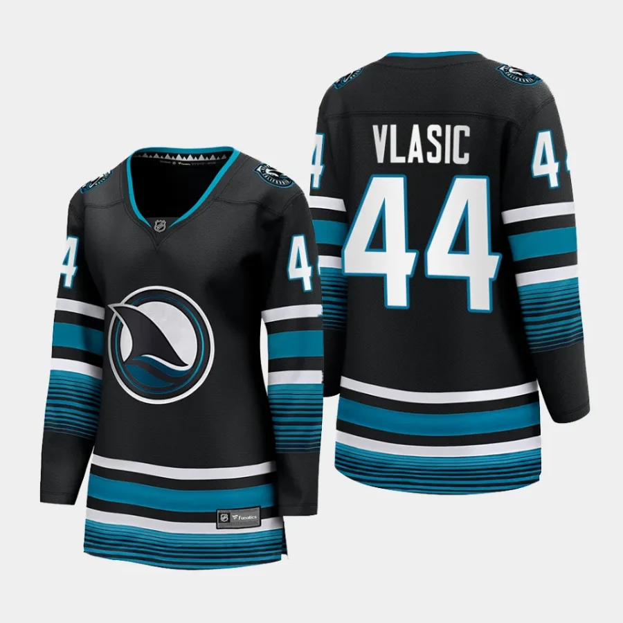 women sharks marc edouard vlasic black 2023 24 cali fin 3rd alternate breakaway player jersey