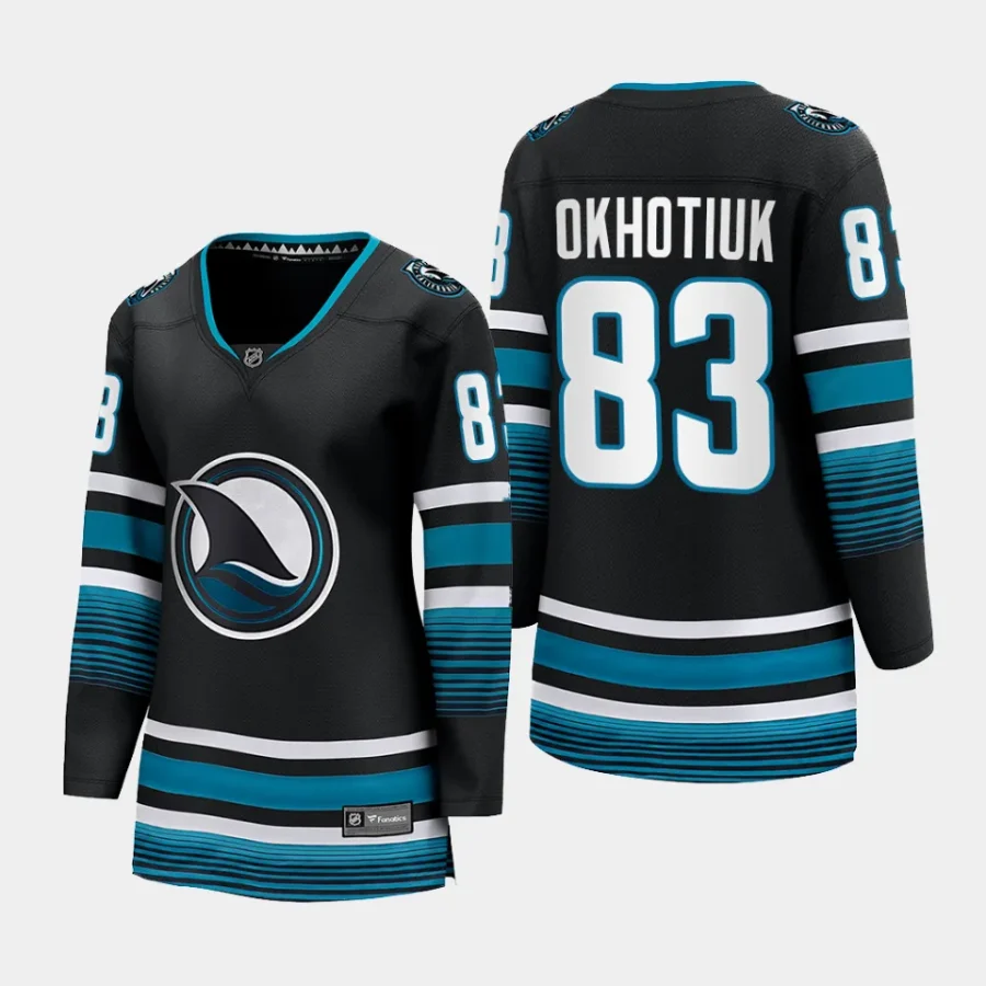 women sharks nikita okhotiuk black 2023 24 cali fin 3rd alternate breakaway player jersey