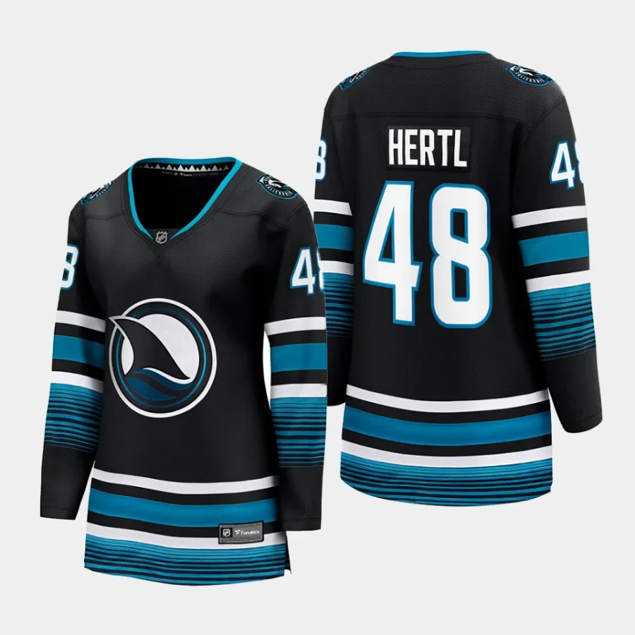 women sharks tomas hertl black 2023 24 cali fin 3rd alternate breakaway player jersey