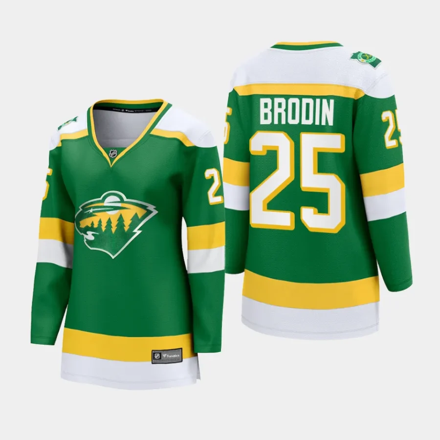 women wild jonas brodin green 2023 24 alternate premier breakaway player jersey