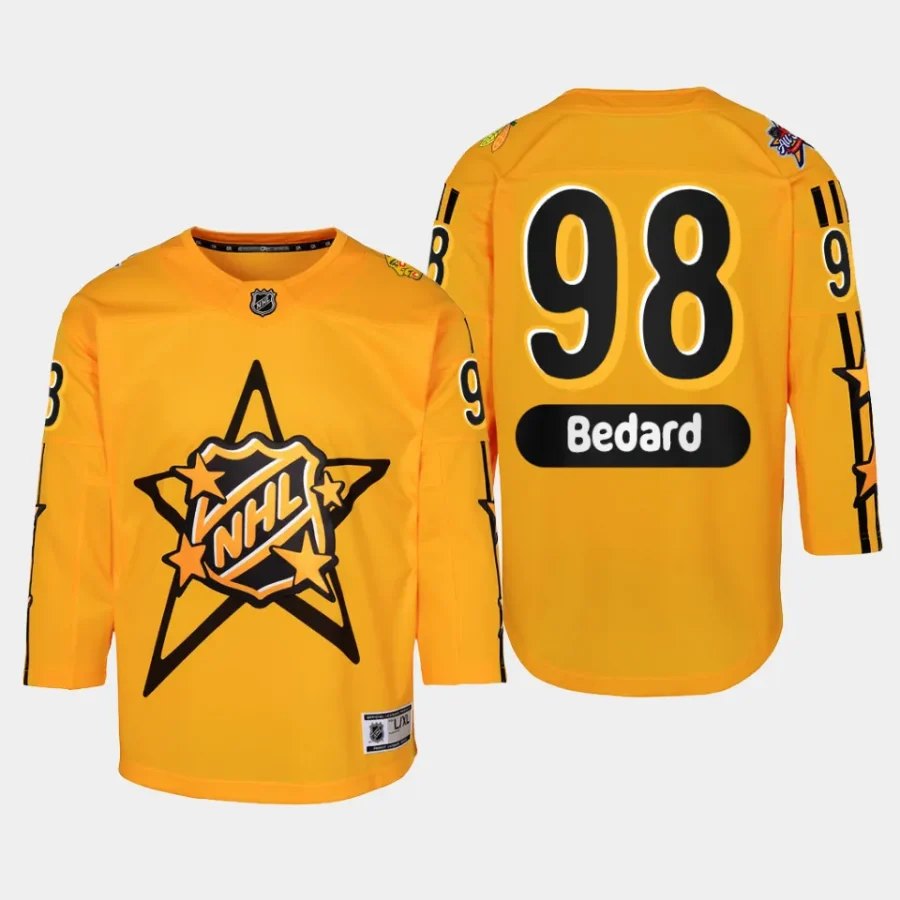 youth blackhawks connor bedard yellow 2024 nhl all star game premier jersey